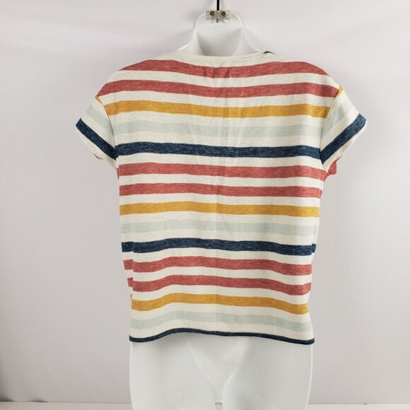 Madewell XXS Multi Color Stripes Womens Vneck T-Shirt Fall Spring Cotton - Picture 2 of 12